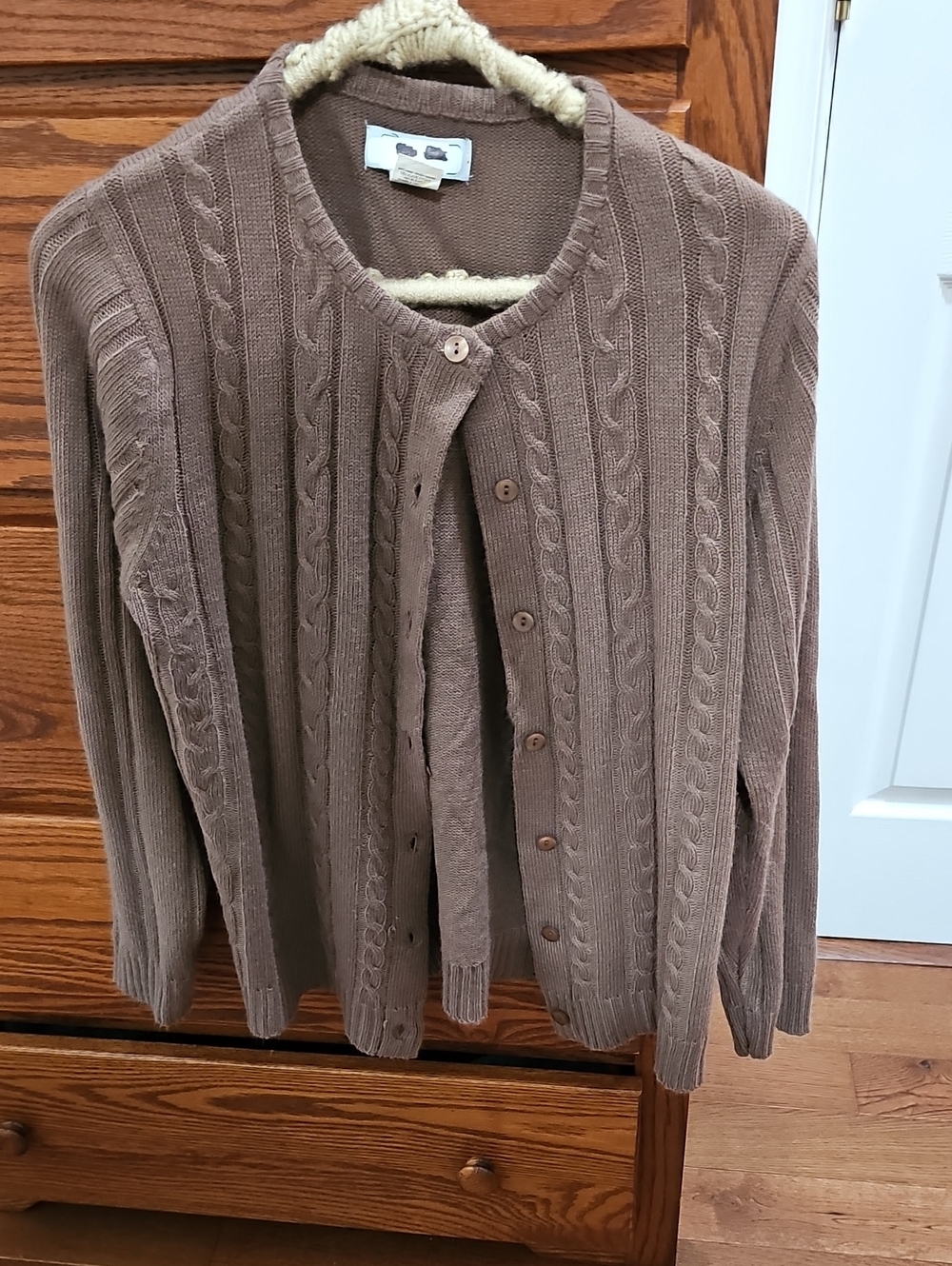Vintage Classic Cable Knit Button-Front Sweater - Taupe